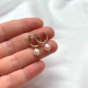 Freshwater Pearls 14K Gold-Fill Small Hoop Huggies Earrings Bridal Gifts